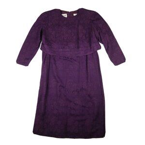VINTAGE - WOMEN'S FLORAL PURPLE LONG SLEEVE SHIFT DRESS - KSL - SIZE 14